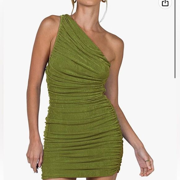One Shoulder Ruched Bodycon Sleeveless Dress - Picture 1 of 5